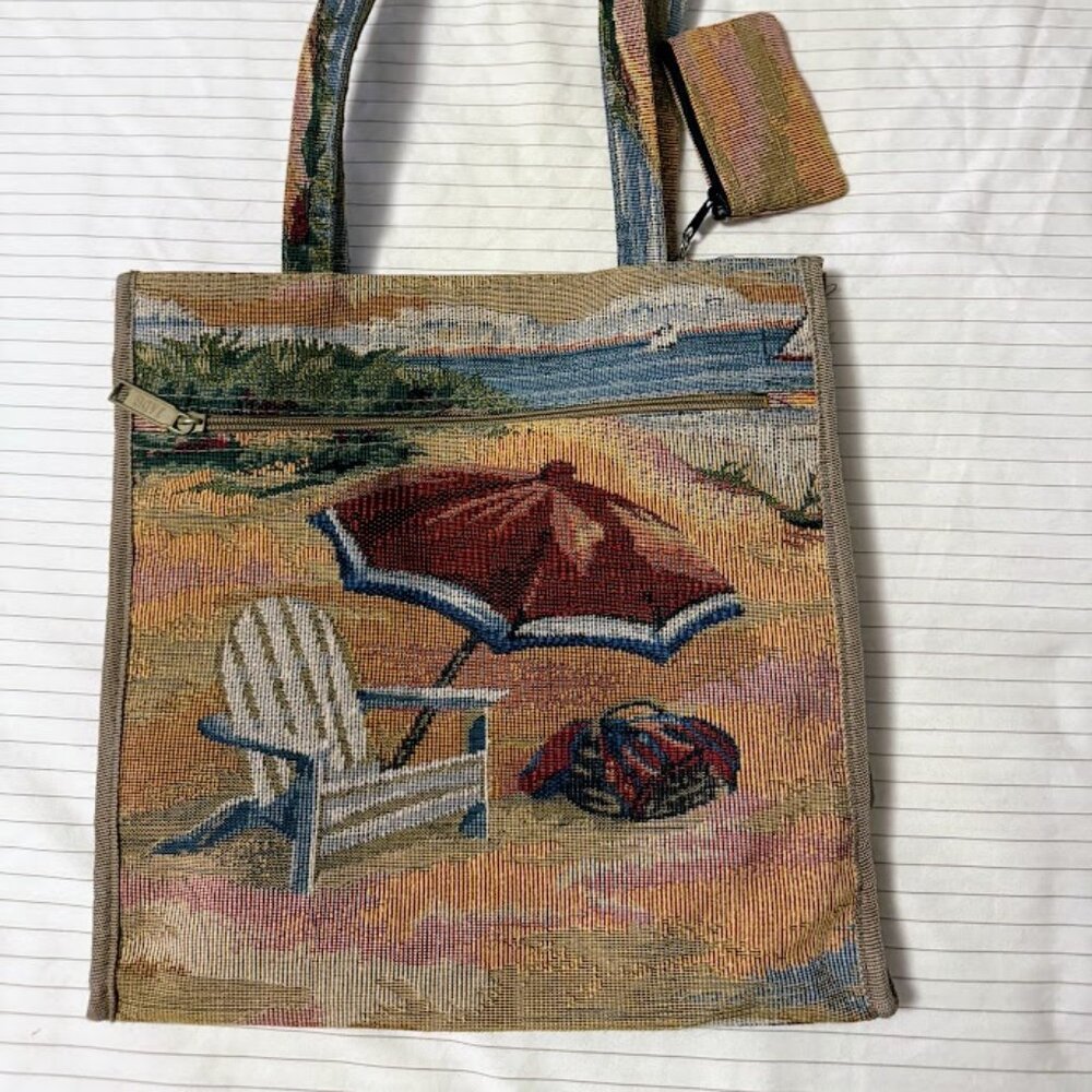 Vintage Cottage Core Beach Tote by Jade with Coin Purse Scala Needlepoint‎